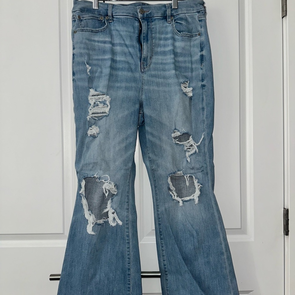 American Eagle Outfitters Light Blue Distressed Flare Jeans